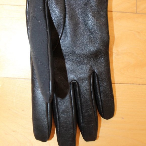 NWT WOMEN'S QUILTED LEATHER FUR LINED SMART GLOVES BLACK‎ S/M - Picture 5 of 6